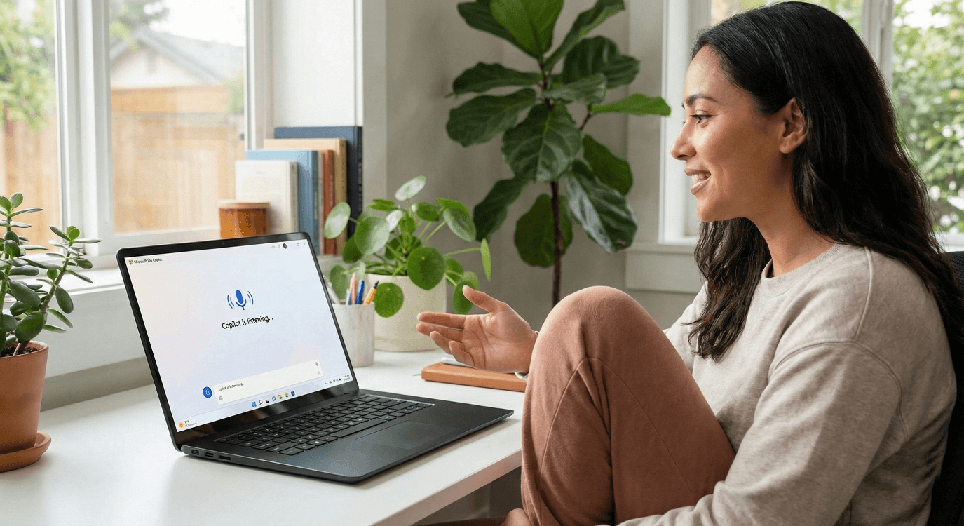 Person talking to Copilot on a Windows device.