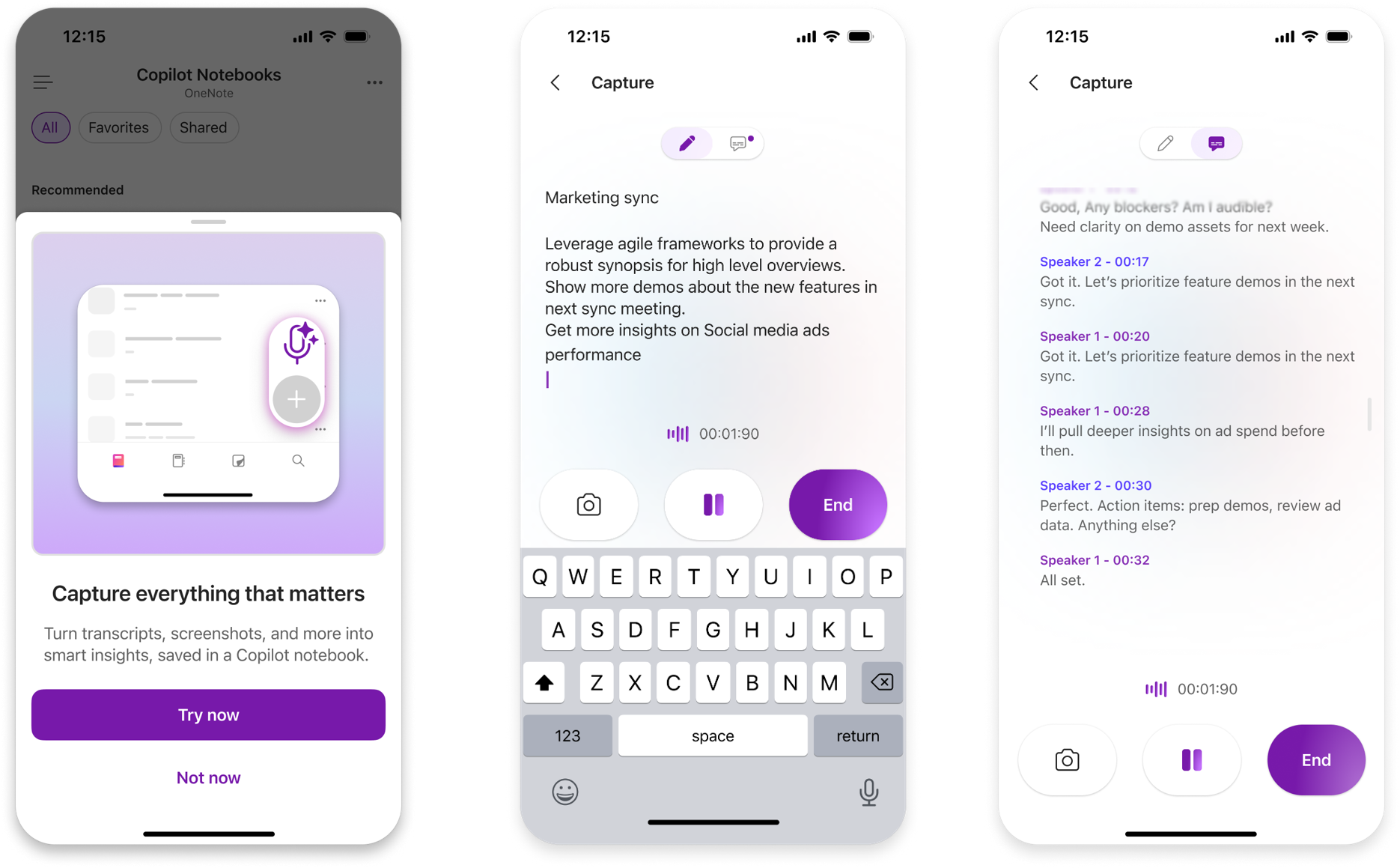 Capture en transcriptie in Copilot Notebooks op iPhone