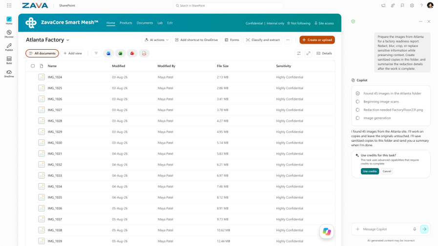 Copilot-pane naast een SharePoint-documentbibliotheek