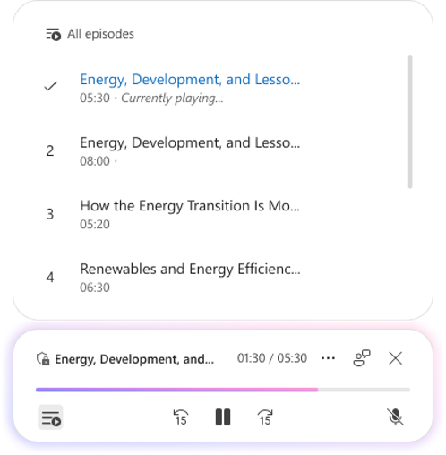 Topic-based episodes in een audio-overzicht van Copilot Notebooks